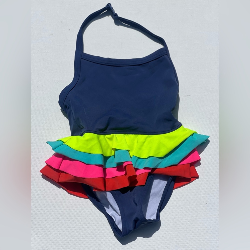 Mini Boden Rainbow Ruffles One Piece Swimsuit